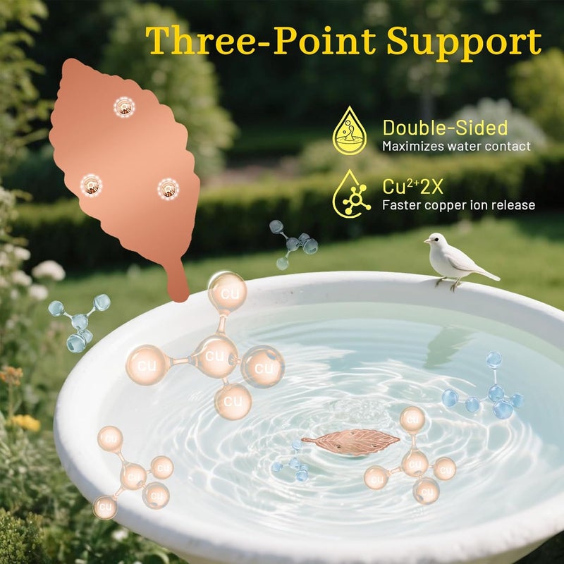 Niteguy Bird Bath Copper Disk,Bird Bath Purification Disk 0.6mm Reinforced 99.99% Pure Copper Cleaning Disk with 3-Point Support,Fits Outdoor Birdbath & Bowl,Provide Safe Clean Water,Leaf-2Pcs - Image 4